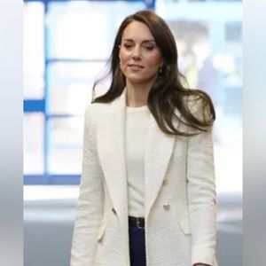 Zara Off White Cream TEXTURED DOUBLE-BREASTED BLAZER Size XS